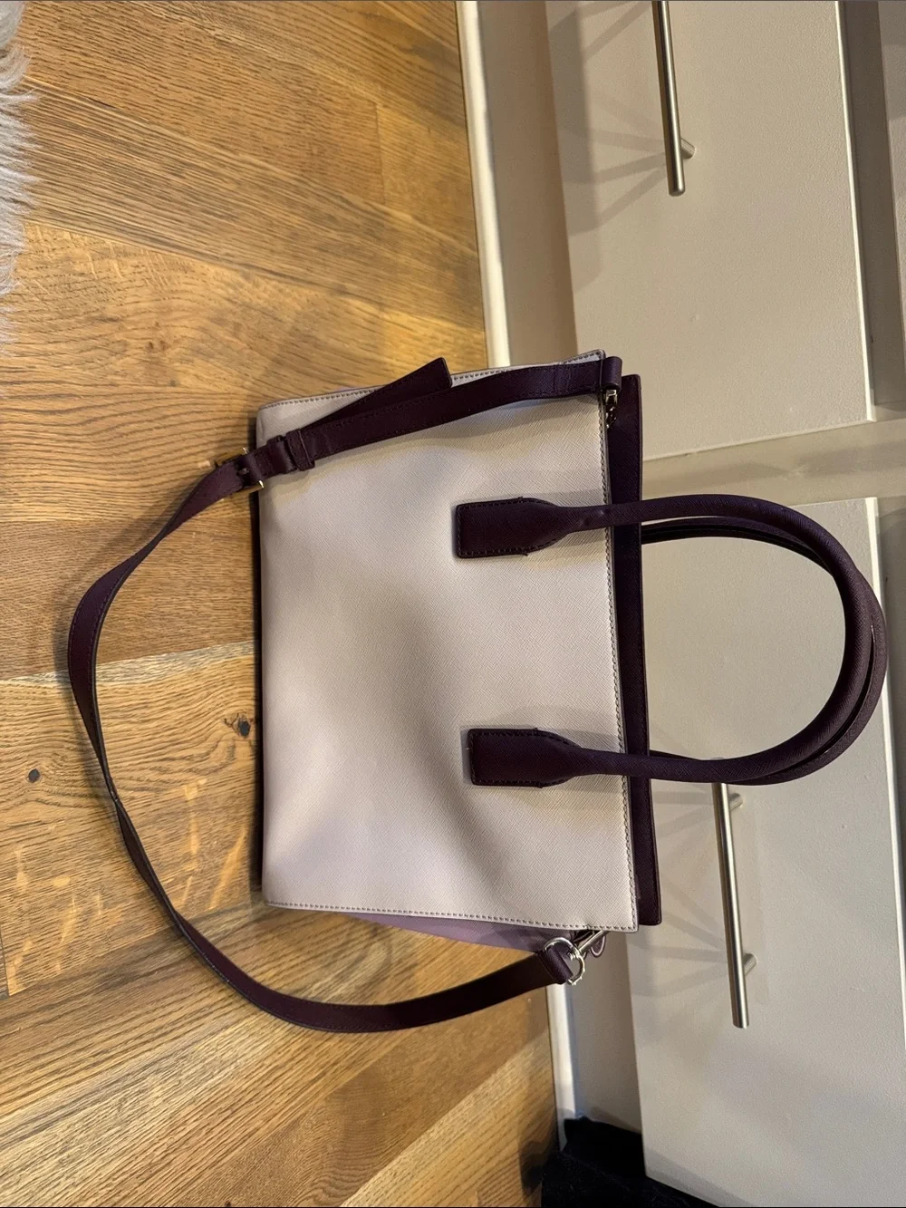 kate spade White and Deep Plum Saffiano Leather Satchel